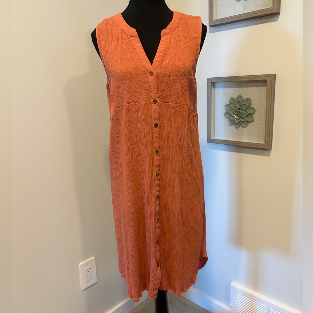 Knox Rose Terracotta Sleeveless Button-Down Summer Shirt Dress EUC